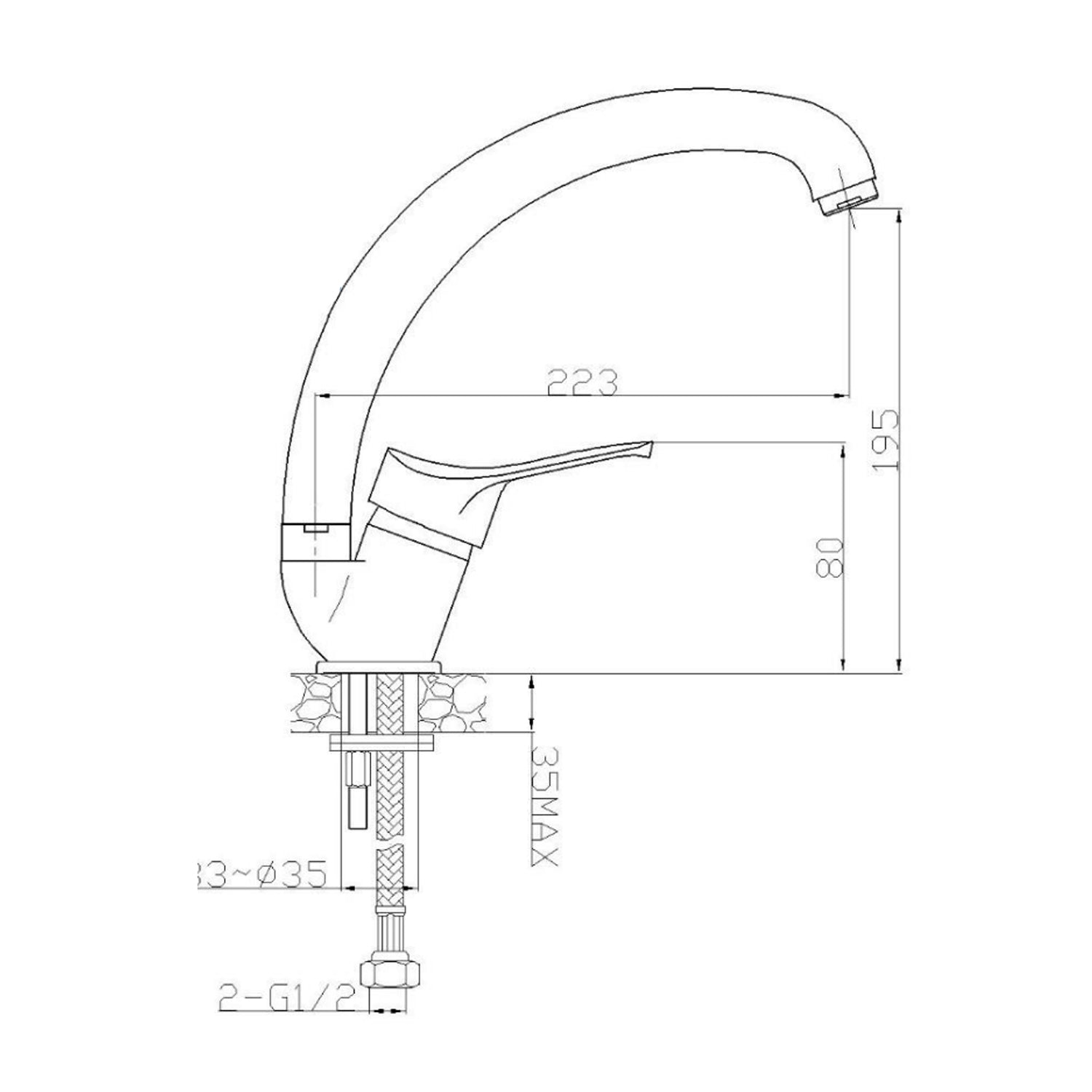 Miscelatore lavello canna alta RubiFlux modello Altea - Satinato