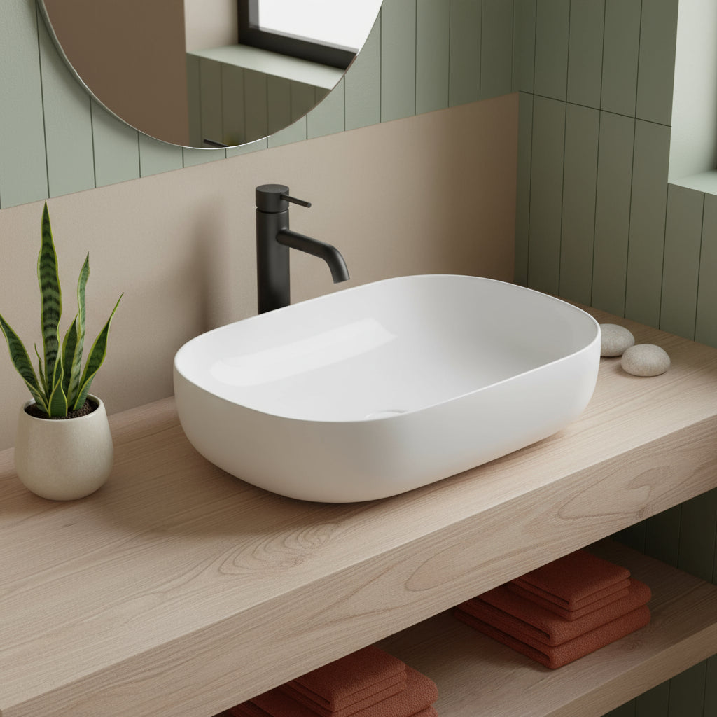 Lavabo da appoggio Azzurra Elegance Zip 60x45 cm senza foro - Bianco lucido