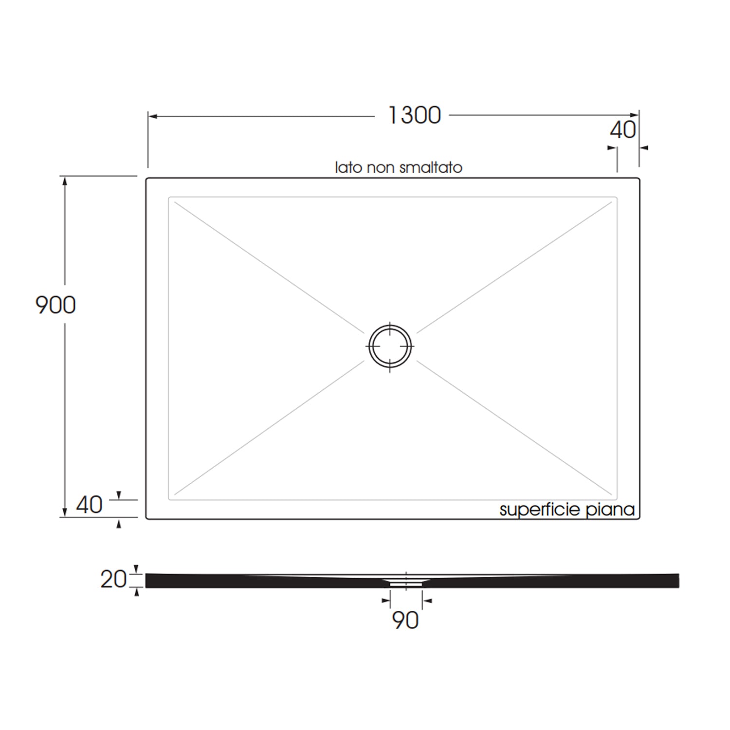 Piatto doccia rettangolare in ceramica modello SoloDue cm 130x90 nero lucido by CeramicStore | Lo specialista del tuo bagno