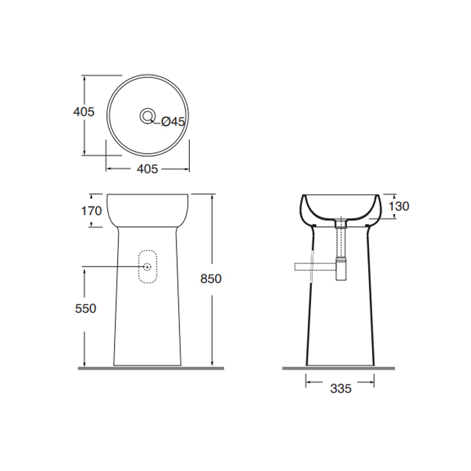 Lavabo freestanding Azzurra Graal à˜40,5xH85 cm con scarico a parete - Bianco lucido by CeramicStore | Lo specialista del tuo bagno