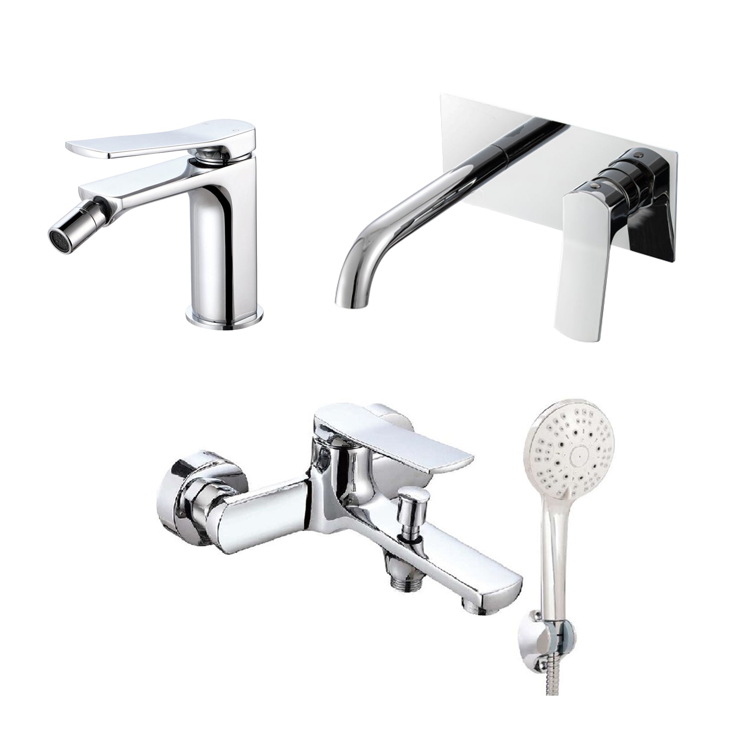 Composizione di miscelatori per lavabo incasso easy box, bidet e vasca Lumix in ottone cromato by CeramicStore | Lo specialista del tuo bagno