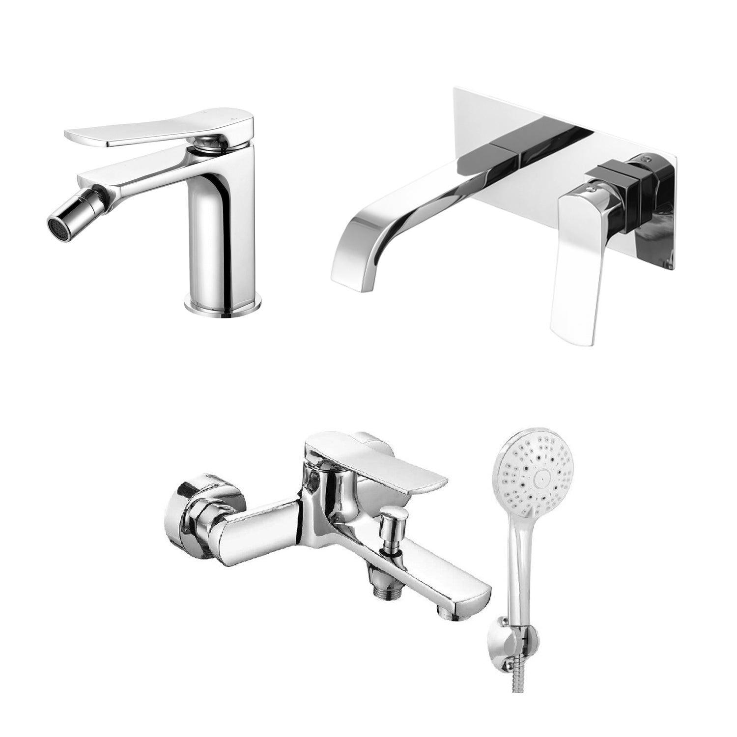Composizione di miscelatori per lavabo incasso easy box squadrato, bidet e vasca Lumix in ottone cromato by CeramicStore | Lo specialista del tuo bagno