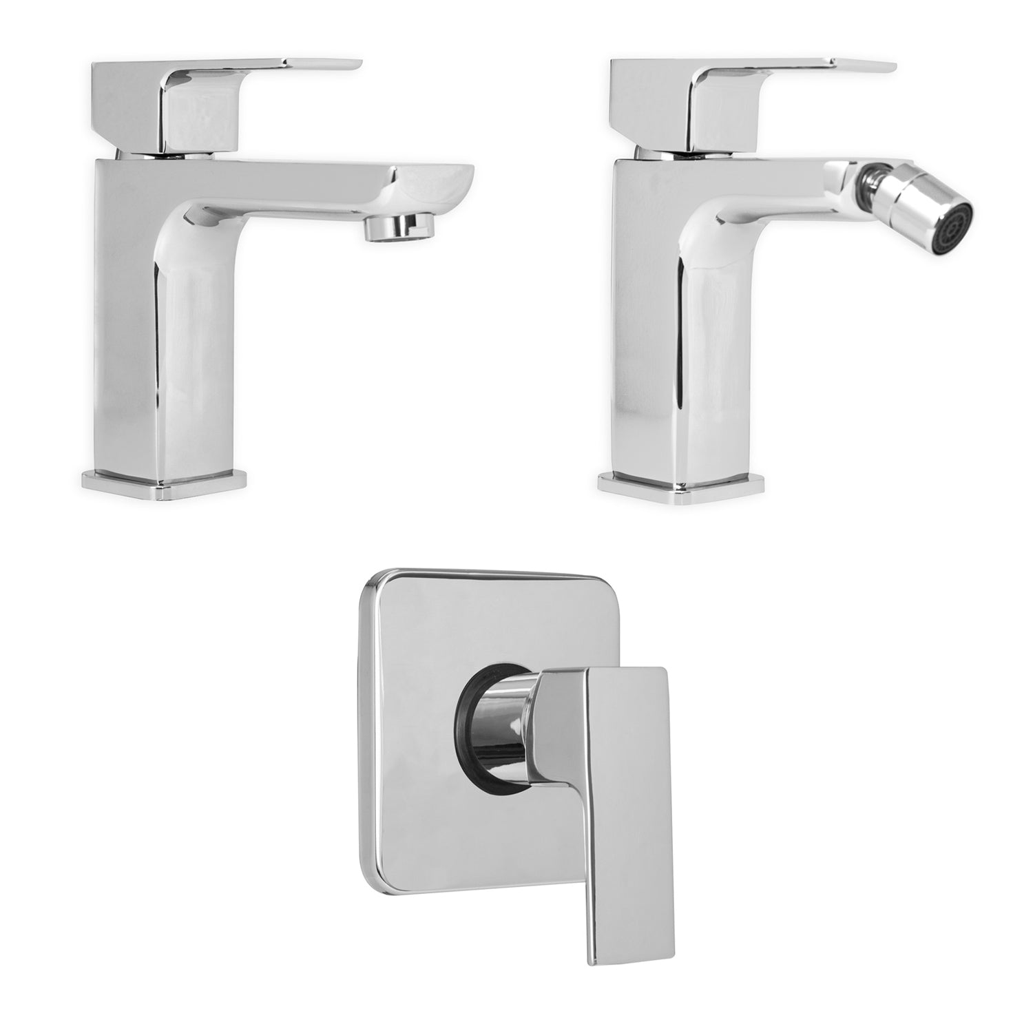 Composizione di miscelatori per lavabo, bidet e doccia a una via Nix in ottone cromato by CeramicStore | Lo specialista del tuo bagno