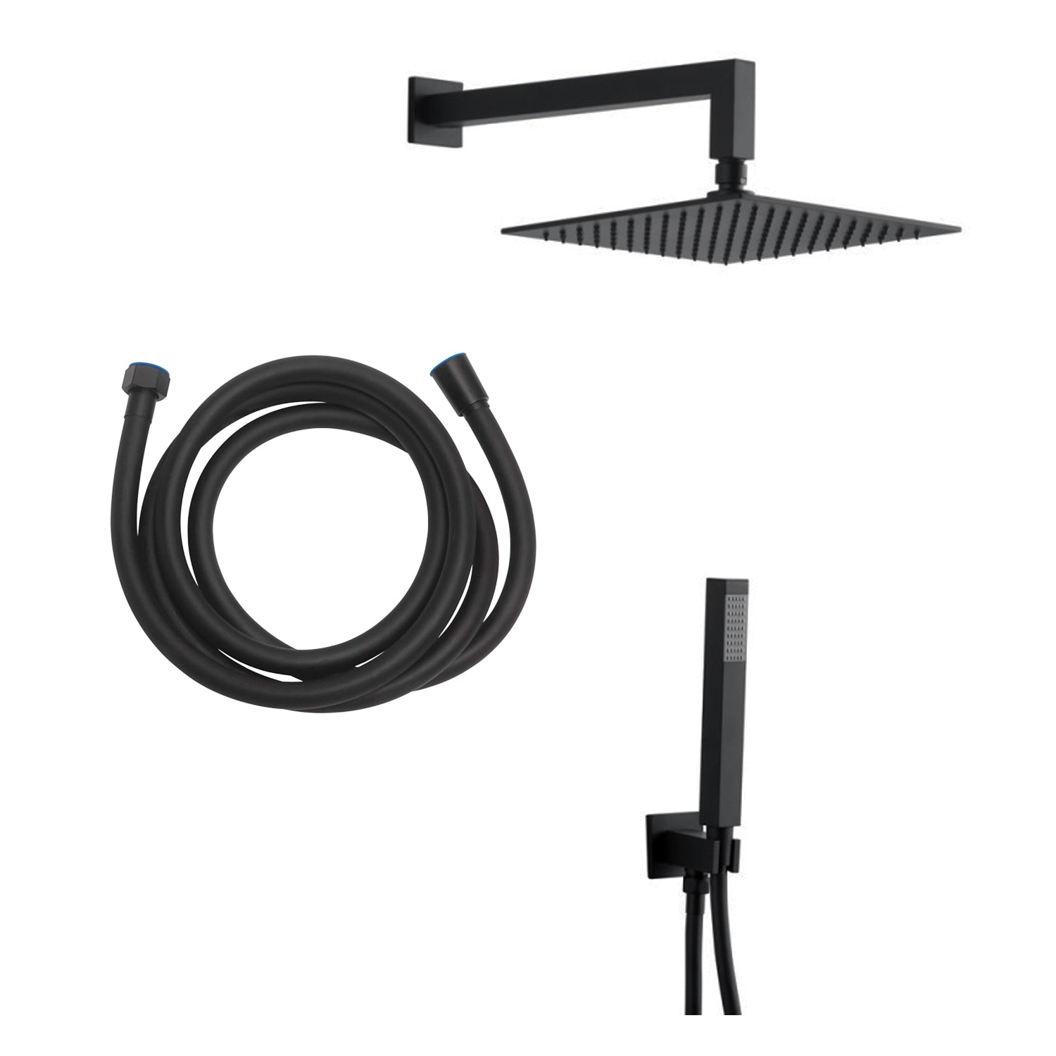 Kit doccia 5 pz Quadrato con presa, doccia Chicago, flex cm 150, braccio e soffione 200x200 - Nero Opaco by CeramicStore | Lo specialista del tuo bagno