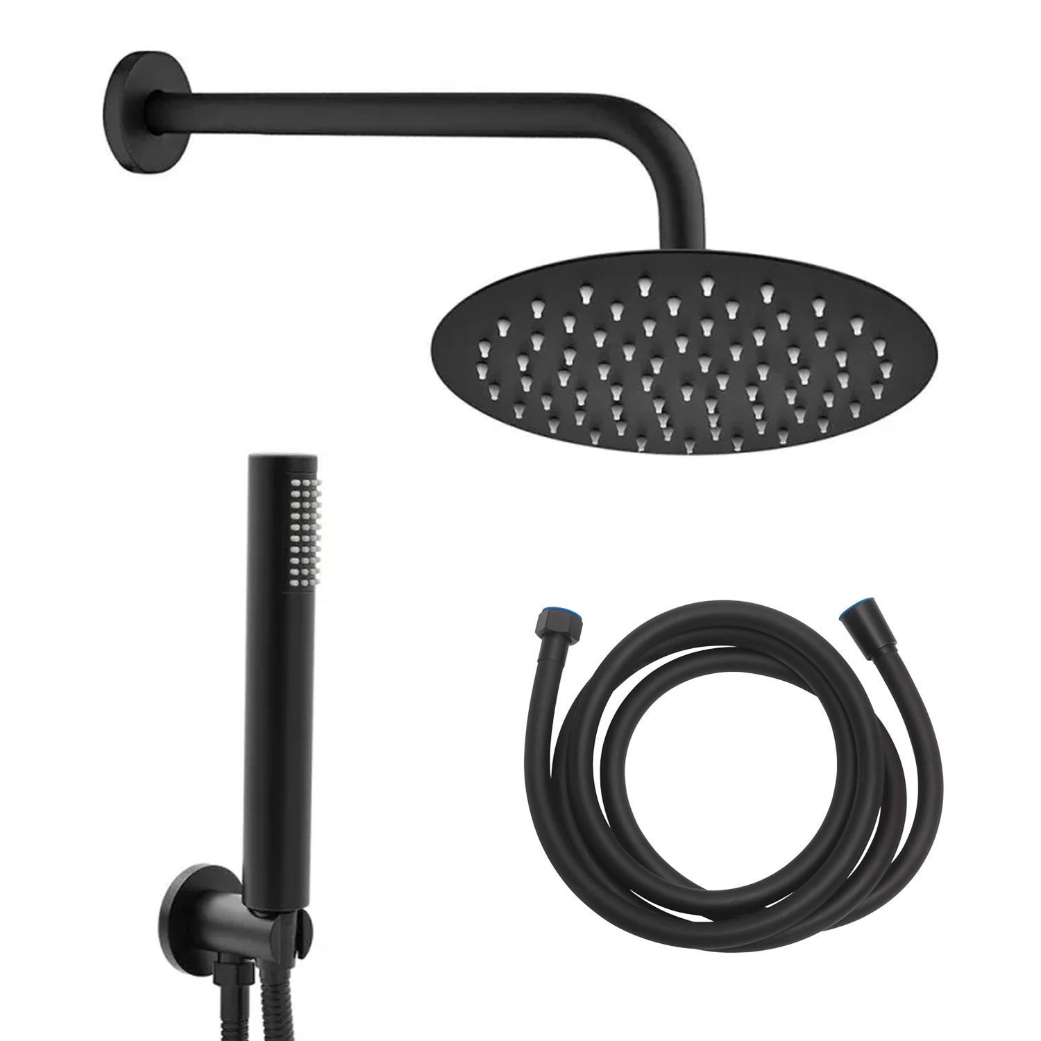 Kit doccia 5 pz Rotondo con presa, doccia Galveston, flex cm 150, braccio e soffione à˜300 - Nero Opaco by CeramicStore | Lo specialista del tuo bagno