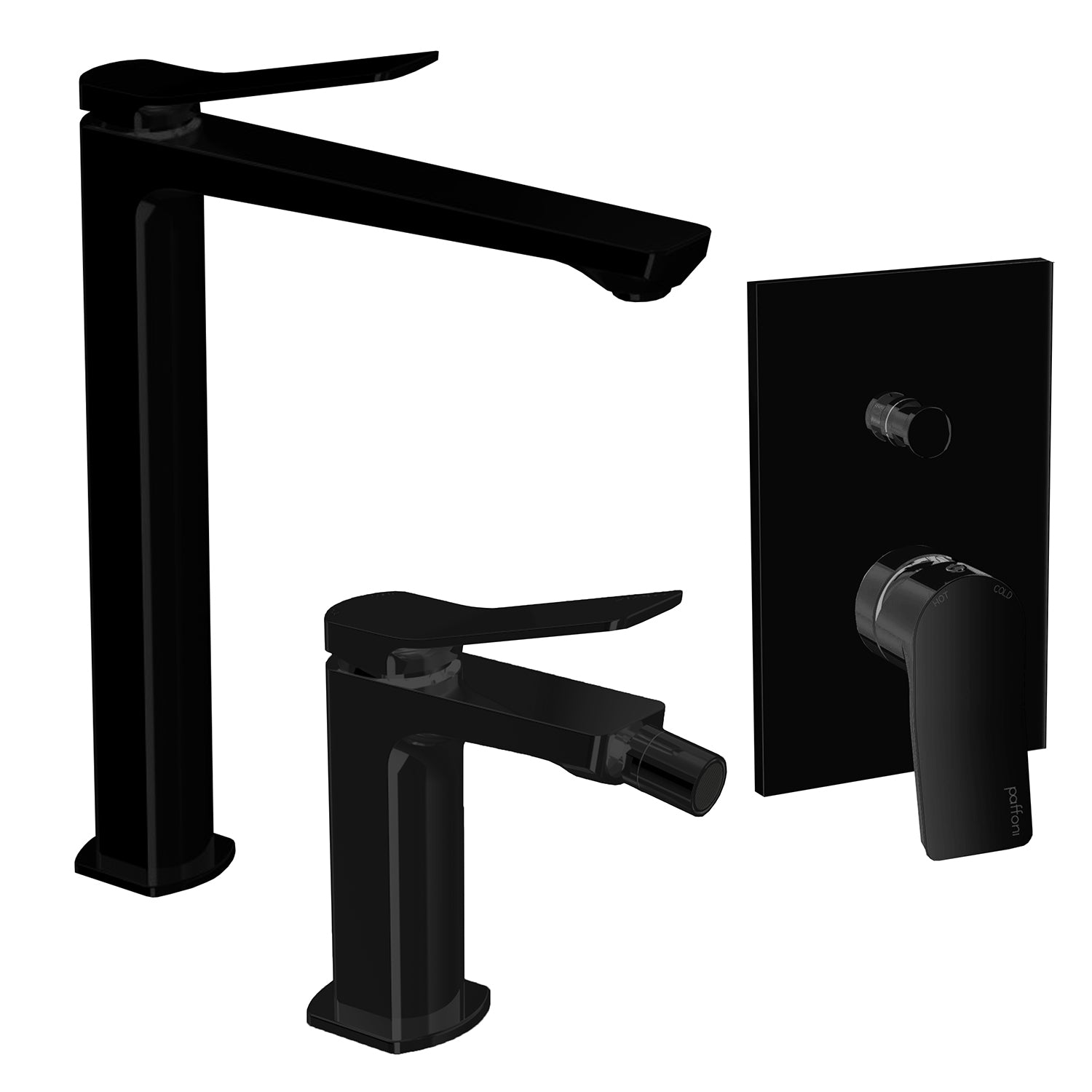 Set miscelatori lavabo alto bidet e doccia con deviatore in ottone modello Tilt Paffoni Nero Opaco by CeramicStore | Lo specialista del tuo bagno