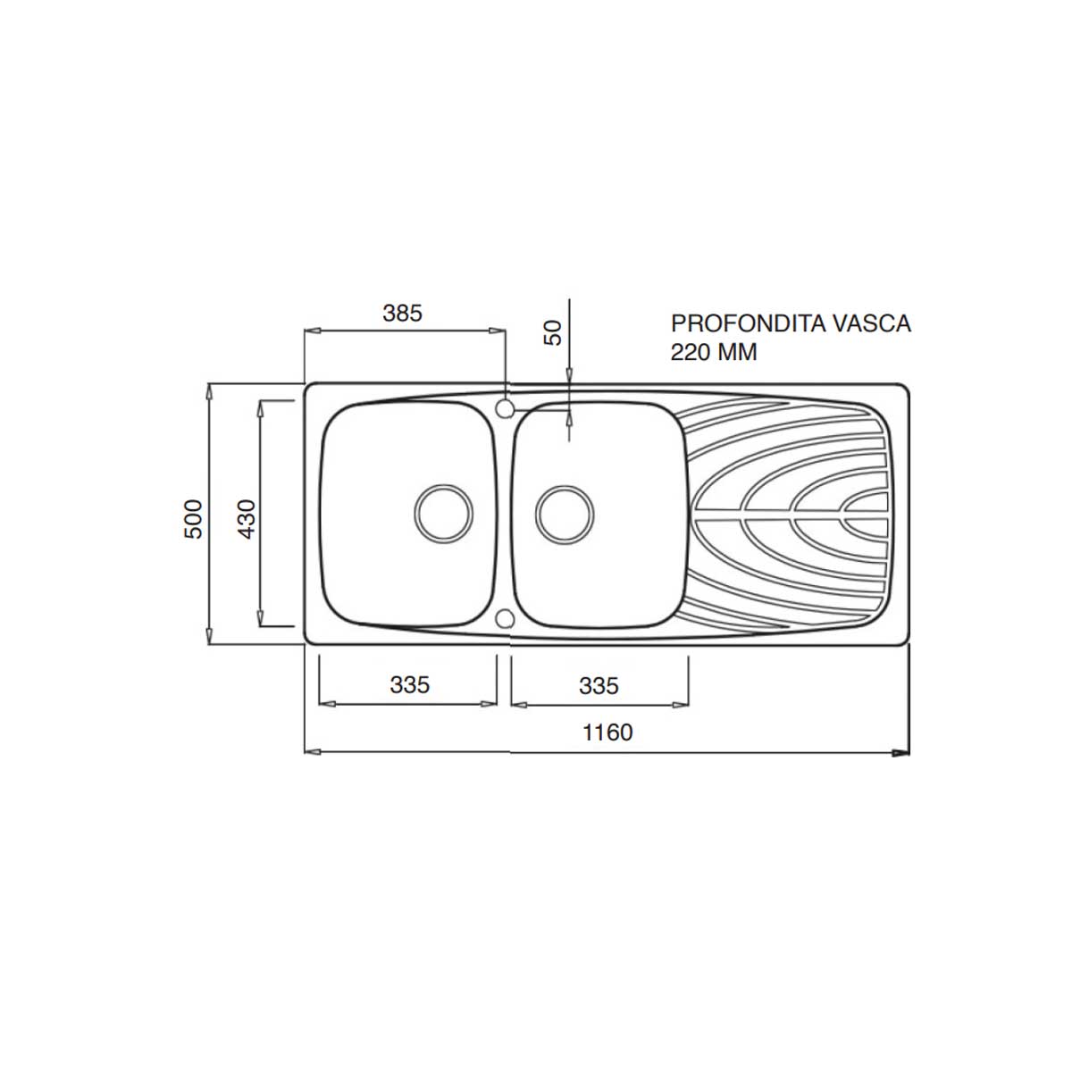 Lavello da Incasso 116x50 a 2 Vasche in GRANITEK colore Avena con Gocciolatoio Modello Master 500 Reversibile by CeramicStore | Lo specialista del tuo bagno