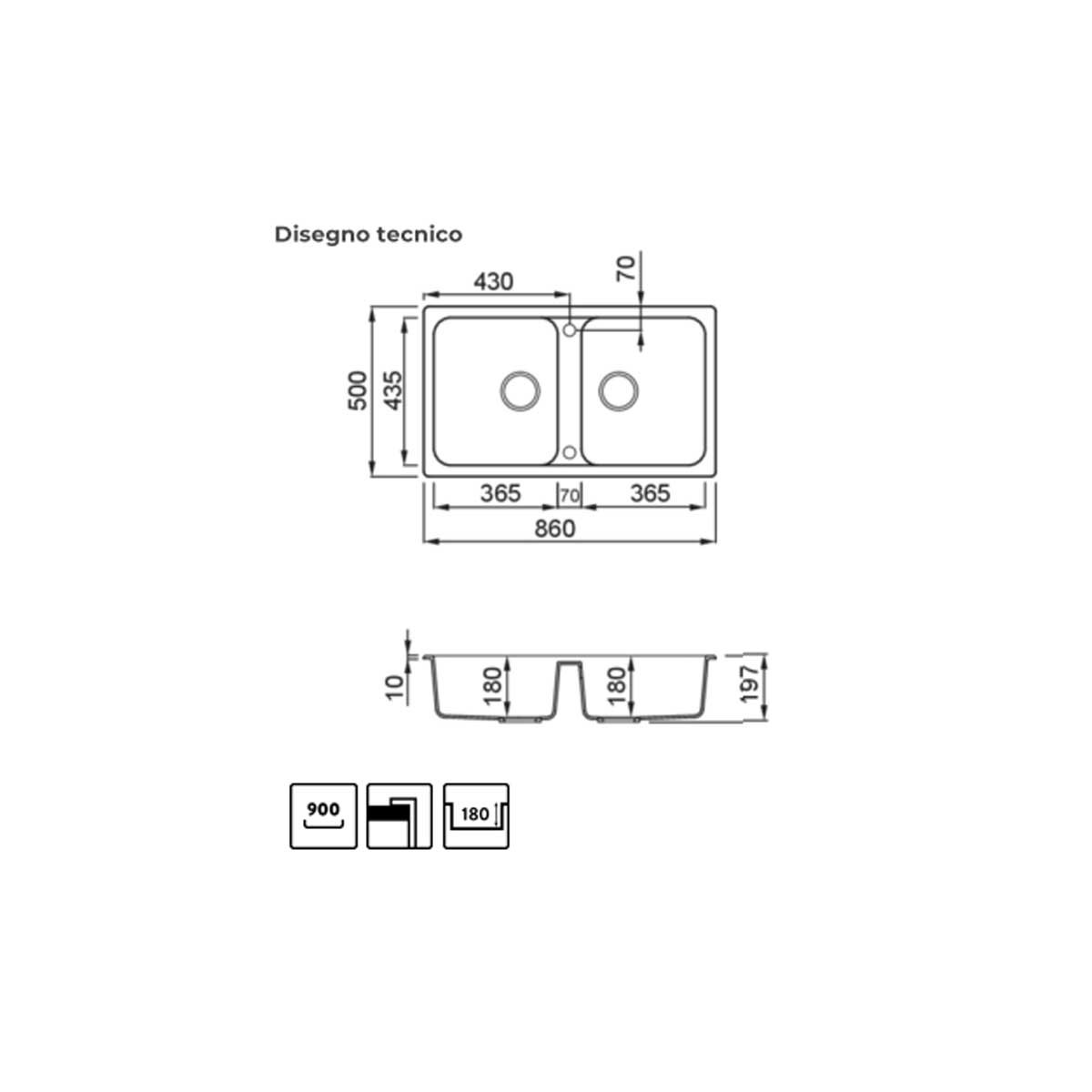 Lavello da Incasso 86x50 a 2 Vasche in GRANITEK colore Nero Trattamento Antibatterico LIFE 450 Reversibile by CeramicStore | Lo specialista del tuo bagno