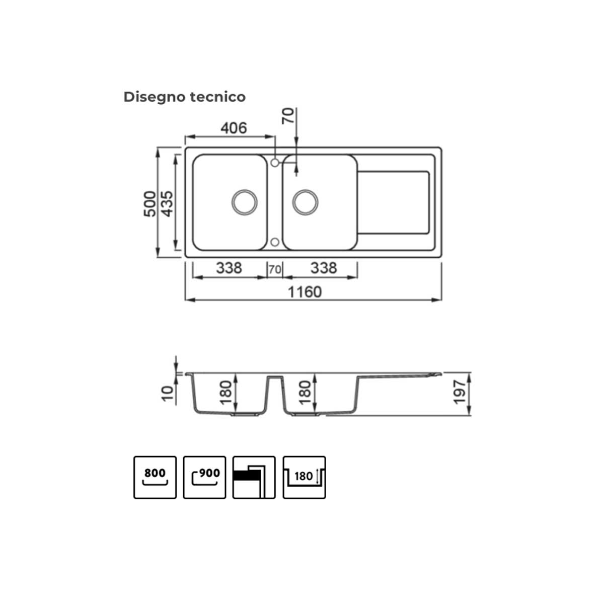 Lavello da Incasso 116x50 a 2 Vasche in GRANITEK colore Bianco con Gocciolatoio Modello LIFE500 Reversibile by CeramicStore | Lo specialista del tuo bagno