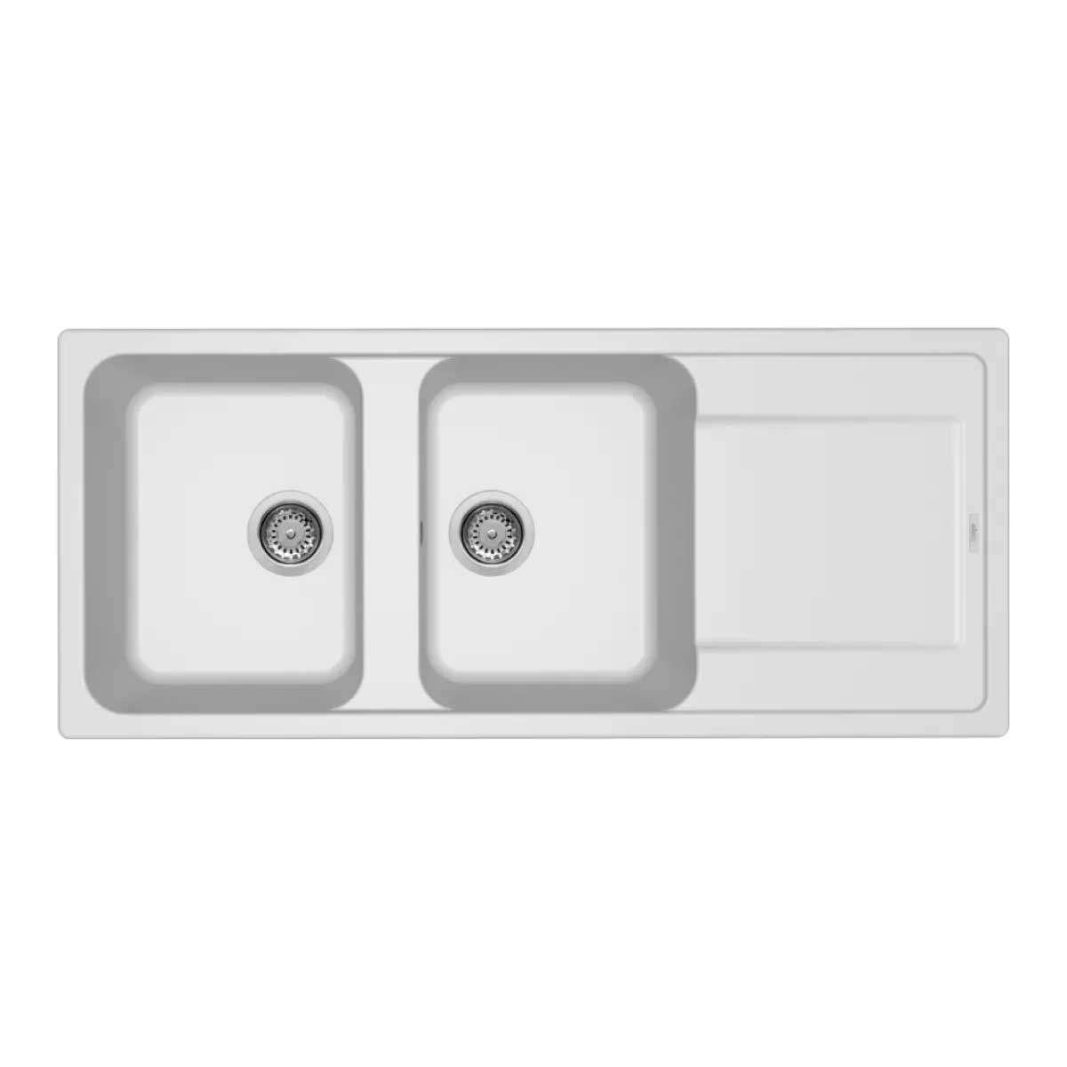 Lavello da Incasso 116x50 a 2 Vasche in GRANITEK colore Bianco con Gocciolatoio Modello LIFE500 Reversibile by CeramicStore | Lo specialista del tuo bagno