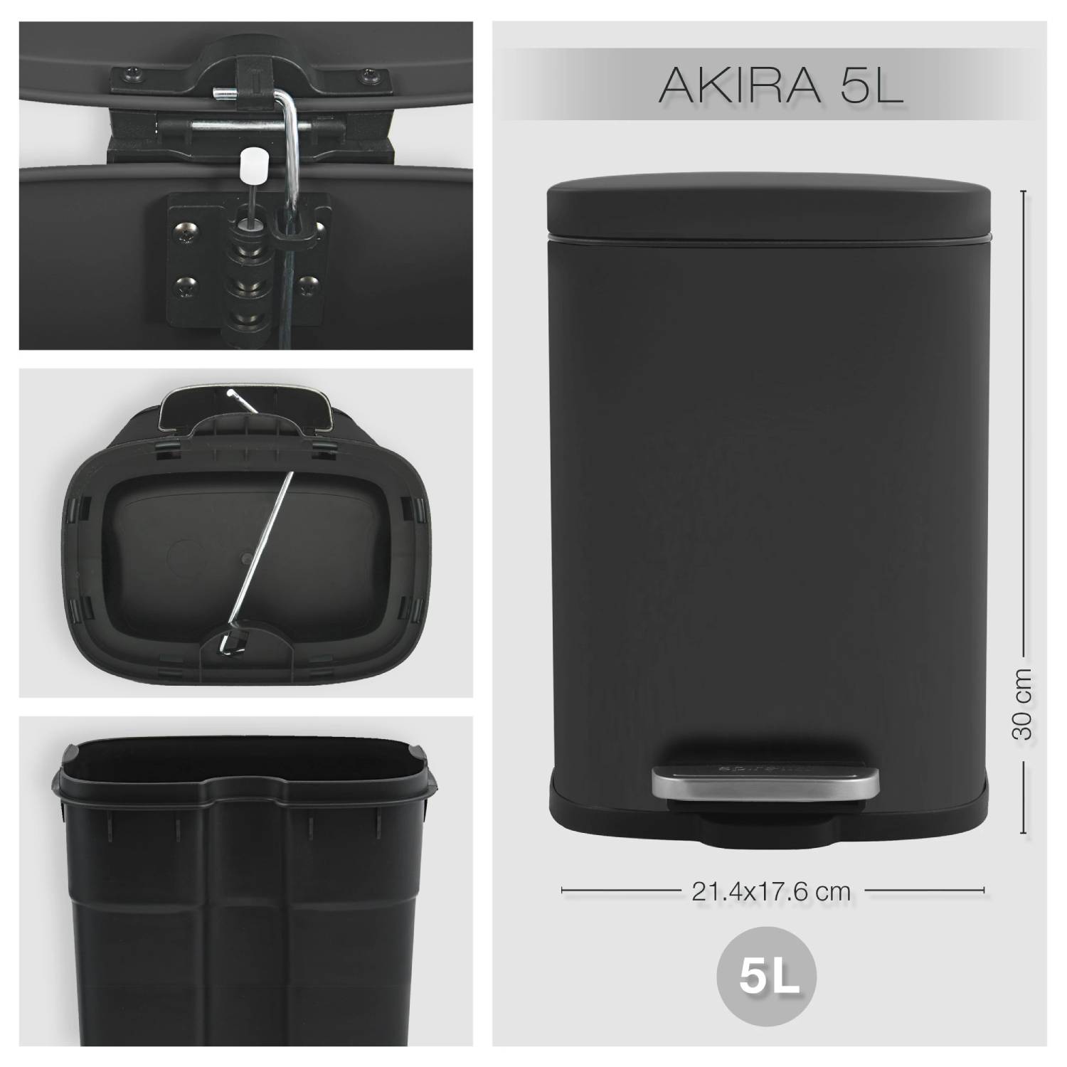 Pattumiera a pedale modello Akira 5 Lt. colore nero opaco by CeramicStore | Lo specialista del tuo bagno