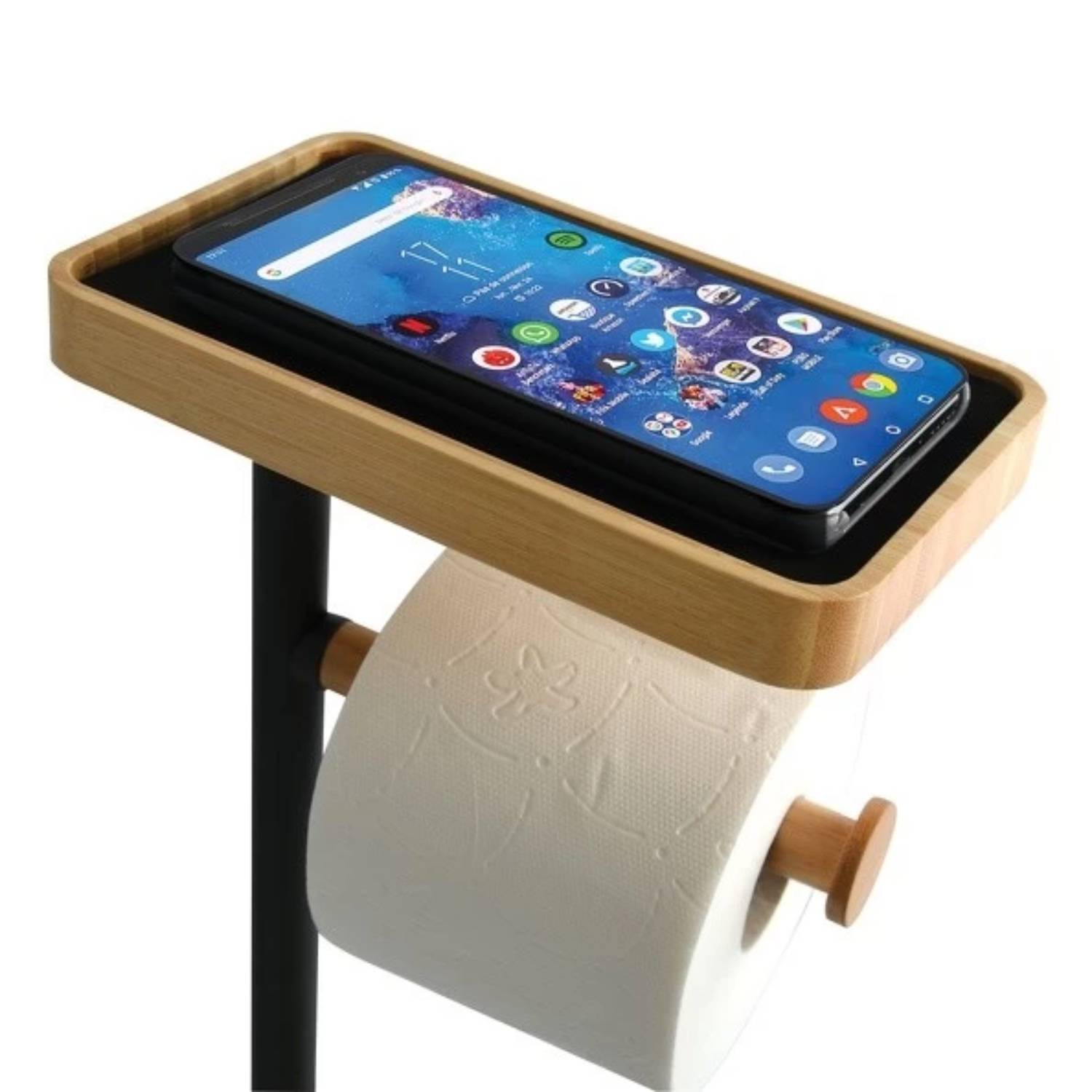 Piantana da bagno con Porta rotolo igienico modello Teiki colore nero opaco e bambà¹