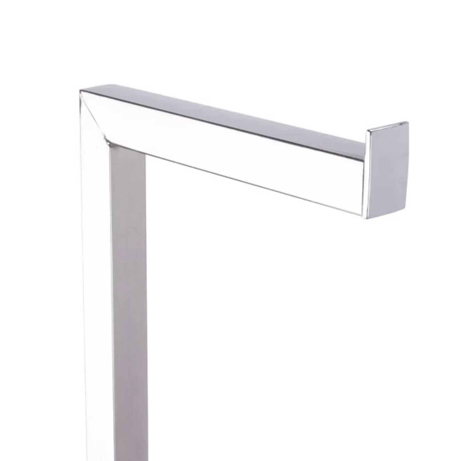 Piantana da bagno con porta rotolo e porta scopino in acciaio inox di colore bianco