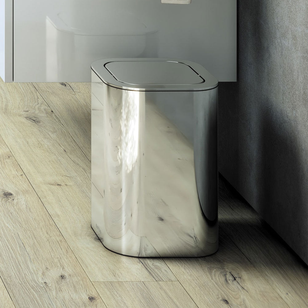 Cestino gettacarta da bagno in acciaio inox lucido della collezione 'Line' by Cosmic - cm 20,5x20,5x30 by CeramicStore | Lo specialista del tuo bagno