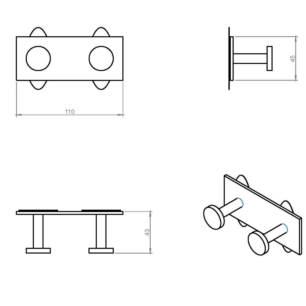 Appendino doppio da incollo in ottone verniciato della collezione 'Stick' by Cosmic - 11x4,4x4,5 cm - Nero by CeramicStore | Lo specialista del tuo bagno