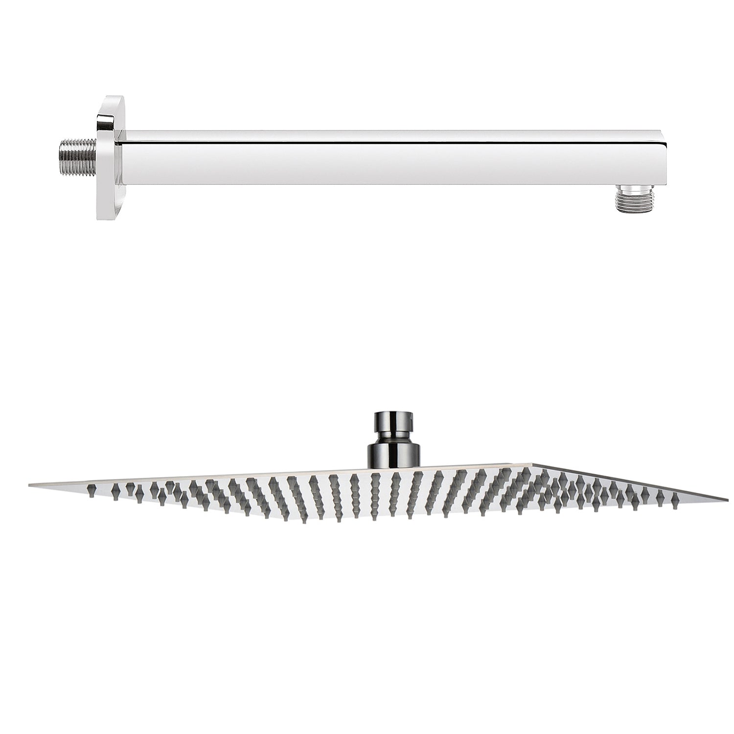 Soffione doccia quadrato in acciaio inox 20x20 cm completo di braccio doccia da 34 cm by CeramicStore | Lo specialista del tuo bagno