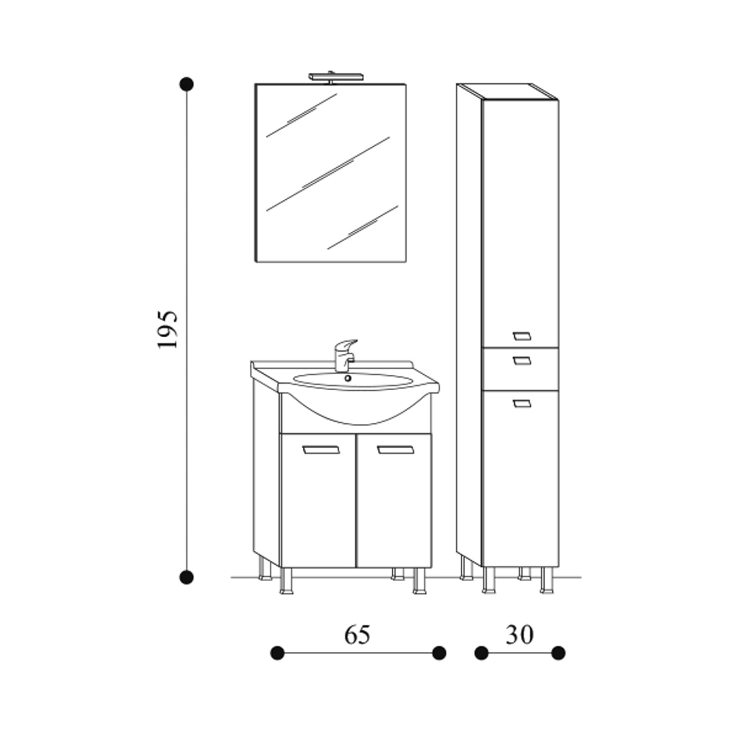Mobile bagno a terra modello Rimini02 cm 95x195x47 laccato lucido bianco by CeramicStore | Lo specialista del tuo bagno
