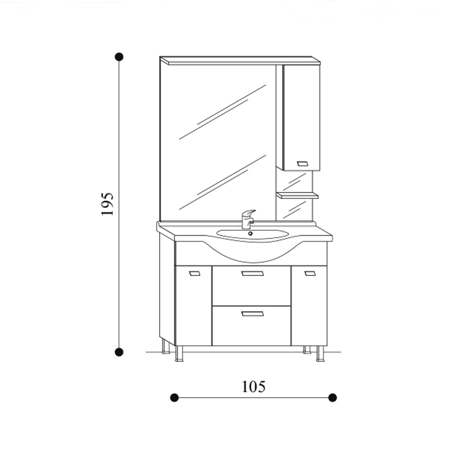 Mobile bagno a terra modello Rimini04 cm 105x195x50 laccato lucido bianco by CeramicStore | Lo specialista del tuo bagno