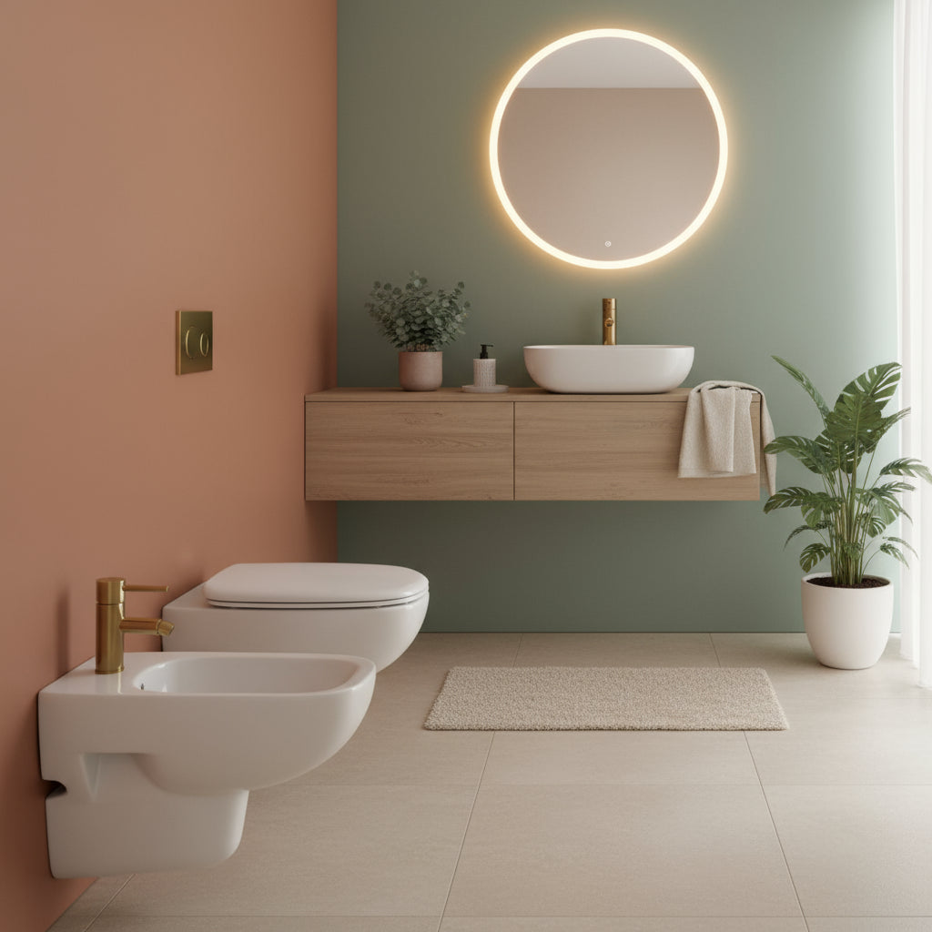 Sanitari sospesi wc senza brida+bidet +sedile soft close Geberit 'Fantasia' cm 51