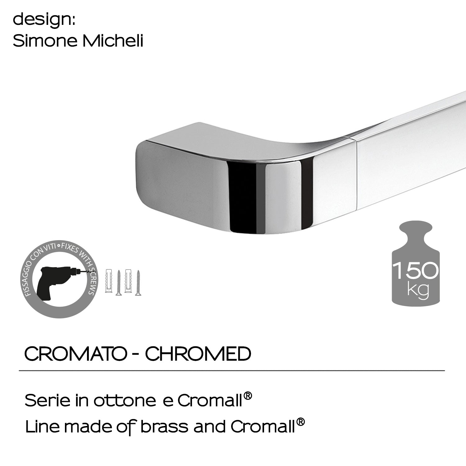 Portasalviette 55 cm in Ottone e Cromall Outline di Gedy - Cromato by CeramicStore | Lo specialista del tuo bagno