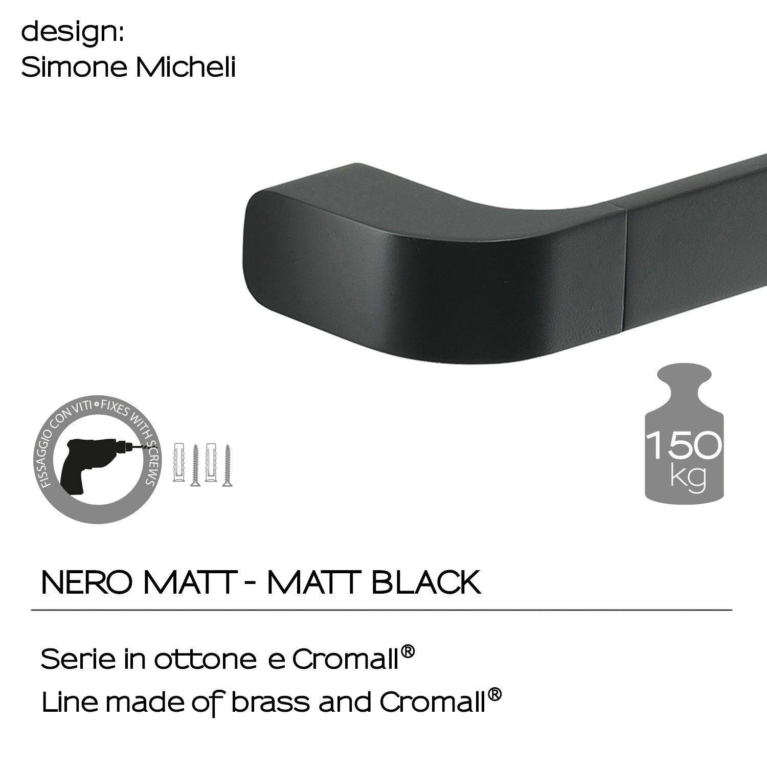 Portasalviette 55 cm in Ottone e Cromall Outline di Gedy - Nero Matt by CeramicStore | Lo specialista del tuo bagno