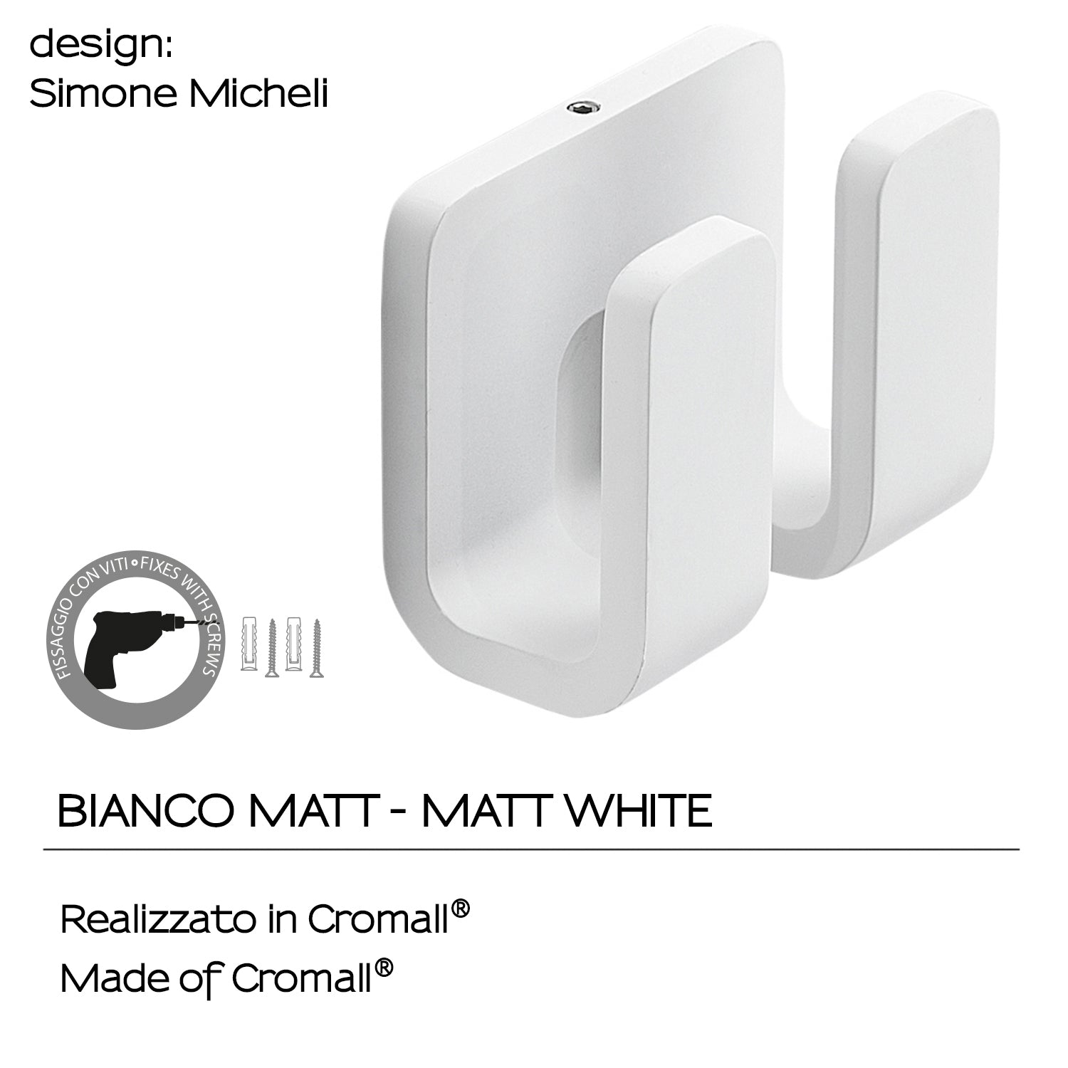 Appendiabiti doppio in Ottone, Acciaio Inox e Cromall Outline di Gedy - Bianco Matt by CeramicStore | Lo specialista del tuo bagno