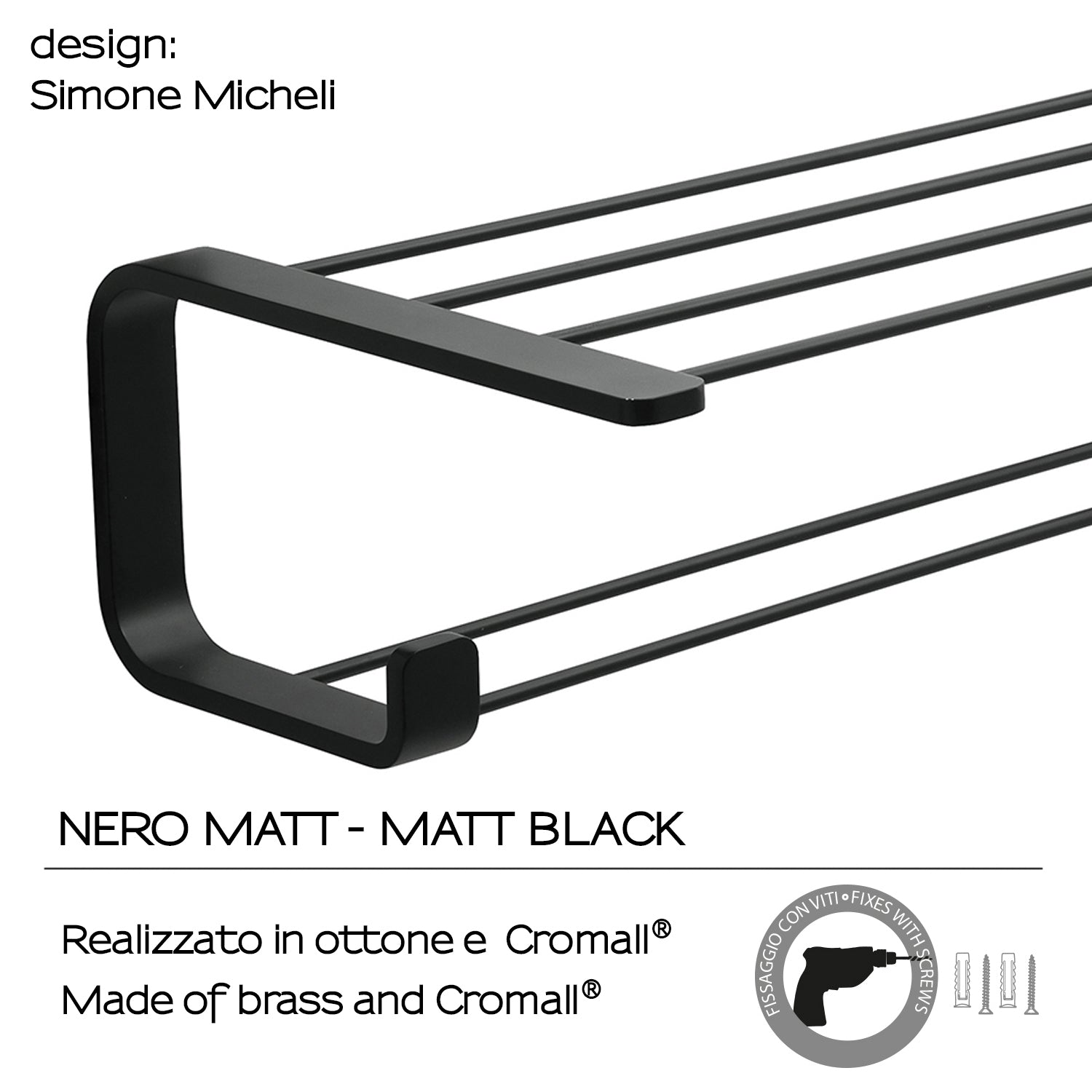 Mensola porta asciugamani in Ottone, Acciaio Inox e Cromall Outline di Gedy - Nero Matt by CeramicStore | Lo specialista del tuo bagno