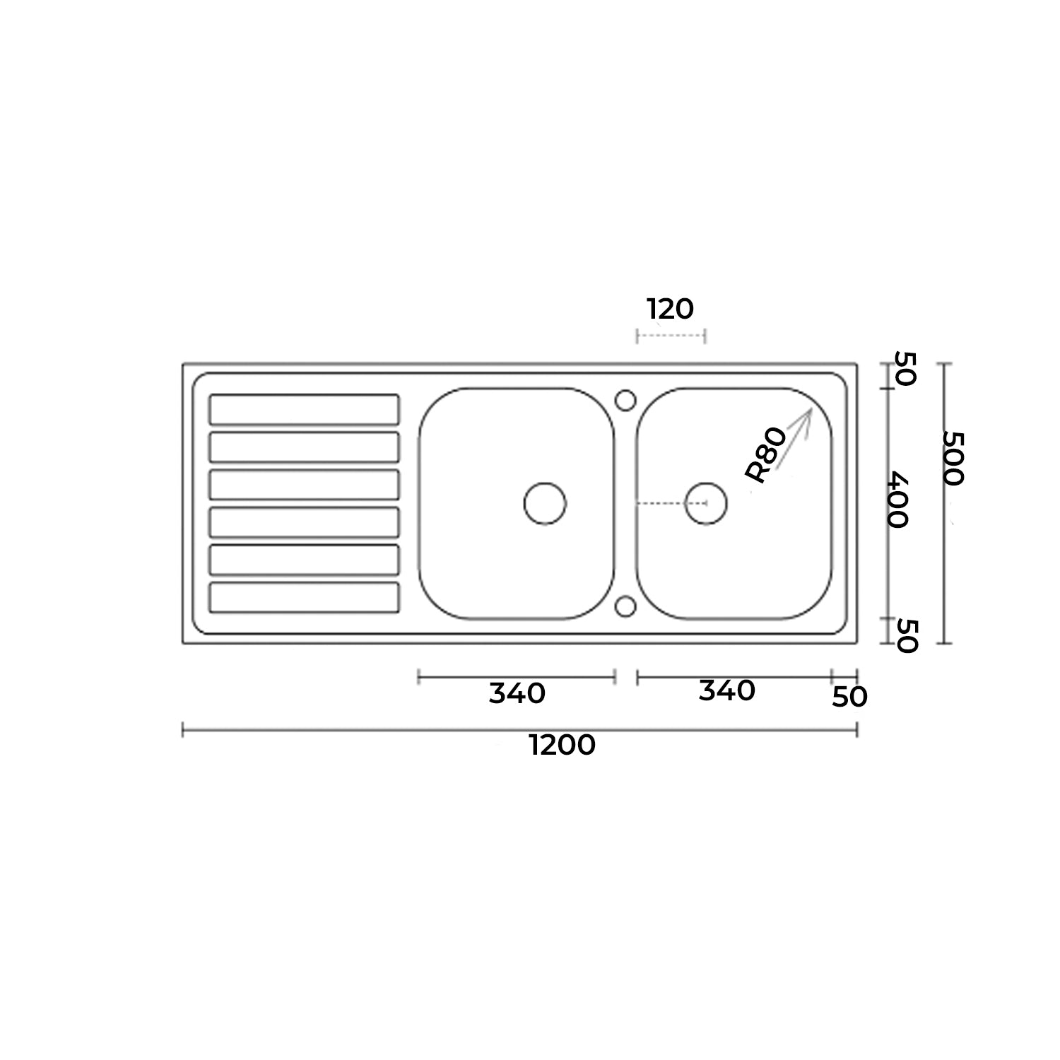 Lavello da cucina in acciaio inox modello LS03 con sgocciolatoio a sinistra 120x50 cm by CeramicStore | Lo specialista del tuo bagno