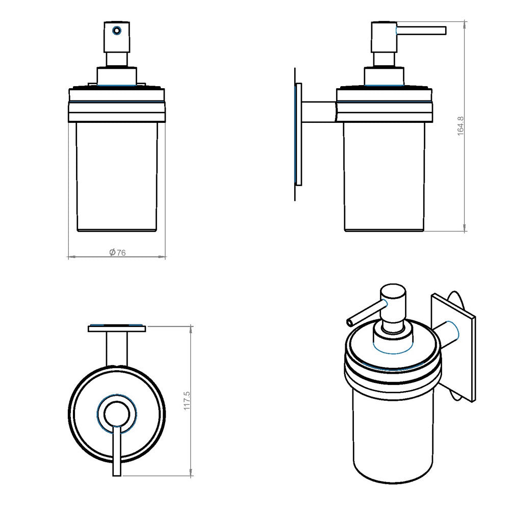 Dispenser sapone da incollo in vetro satinato della collezione 'Stick' by Cosmic - supporto in ottone cromato by CeramicStore | Lo specialista del tuo bagno