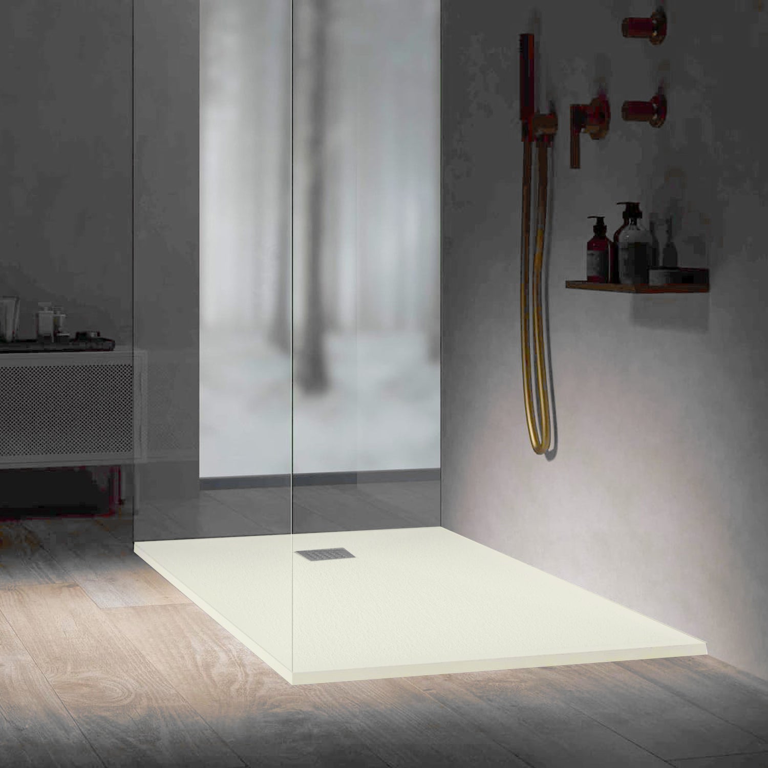 Piatto doccia in ceramica alta pressione effetto ardesia 140x80 colore Avorio Petra H3