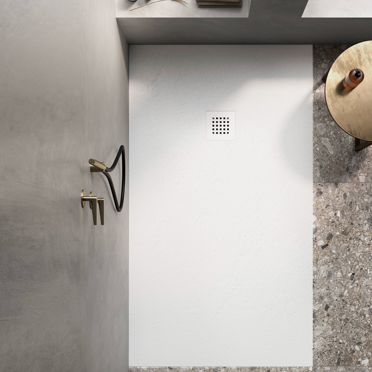 Piatto doccia in ceramica alta pressione effetto pietra naturale 100x80 colore bianco Petra H3