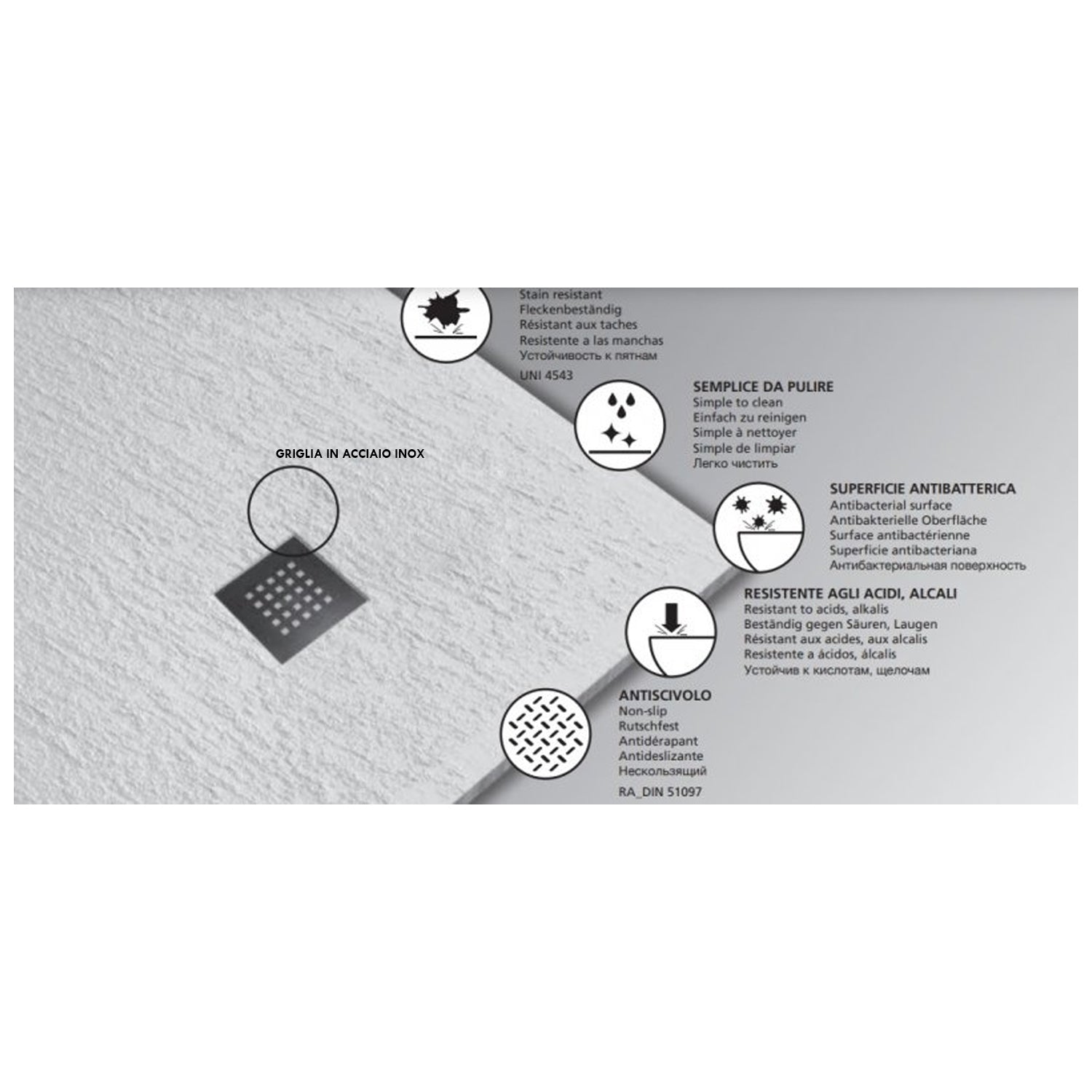 Piatto doccia in ceramica alta pressione effetto levigato 120x70 colore bianco Petra H3
