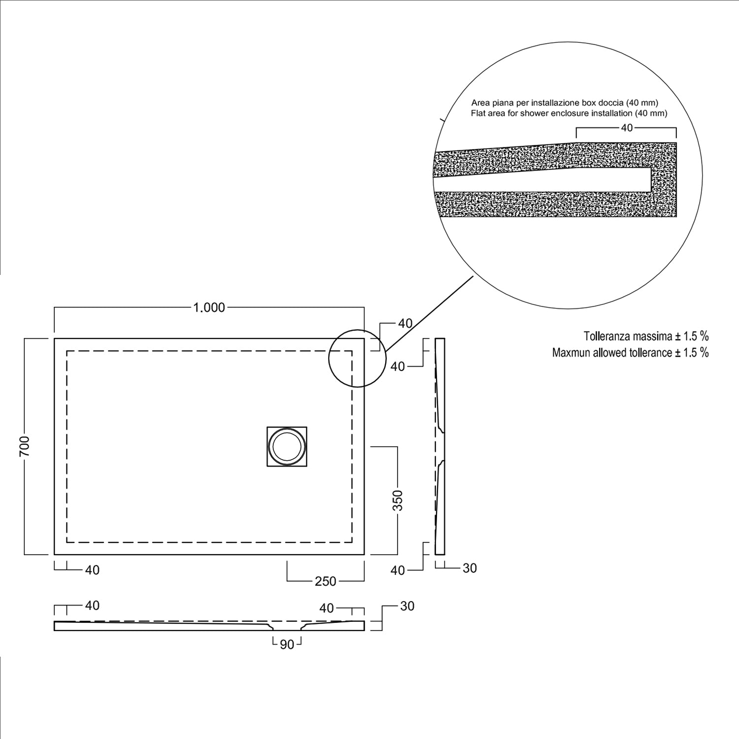 Piatto doccia in ceramica alta pressione effetto levigato 100x70 colore Avorio Petra H3 by CeramicStore | Lo specialista del tuo bagno