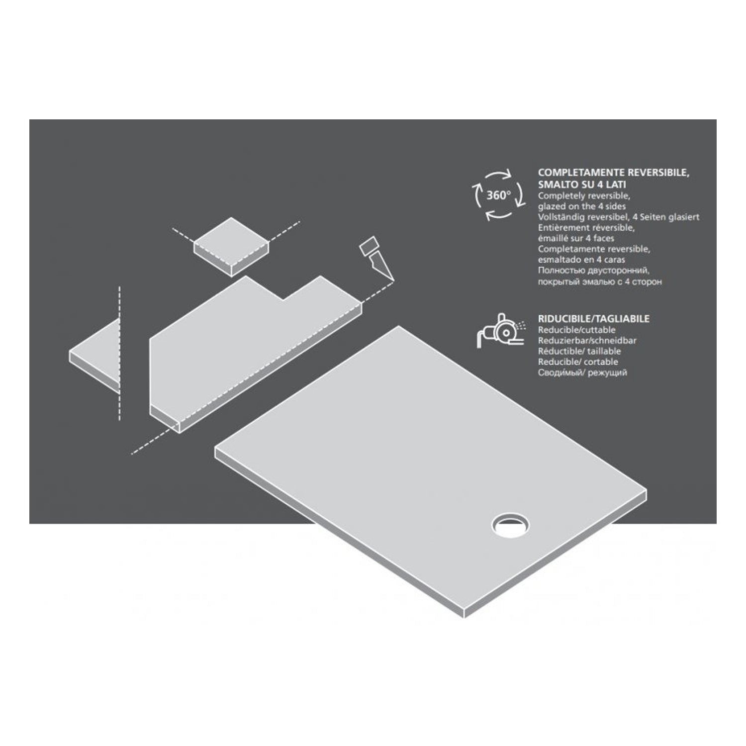 Piatto doccia in ceramica alta pressione effetto levigato 120x80 colore Cemento Petra H3