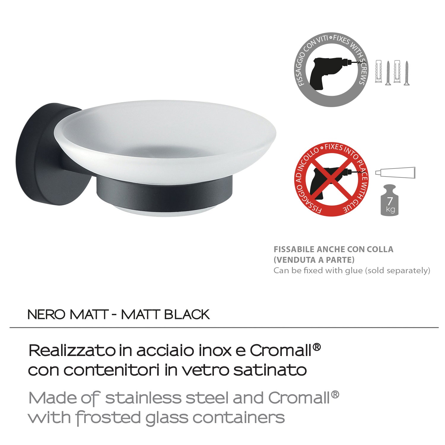 Portasapone a muro in Acciaio Inox Eros di Gedy - Nero Matt by CeramicStore | Lo specialista del tuo bagno