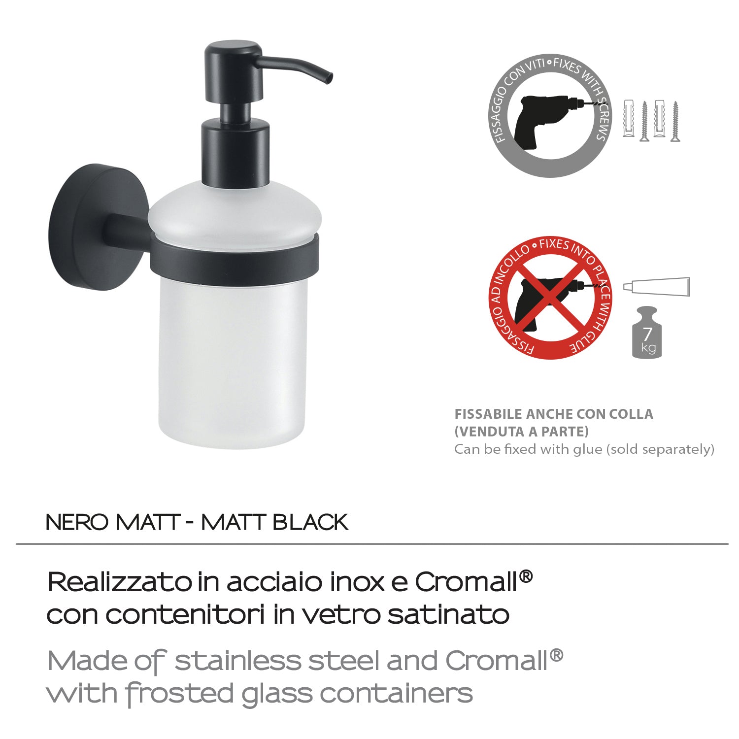 Dosasapone a muro in Acciaio Inox Eros di Gedy - Nero Matt by CeramicStore | Lo specialista del tuo bagno