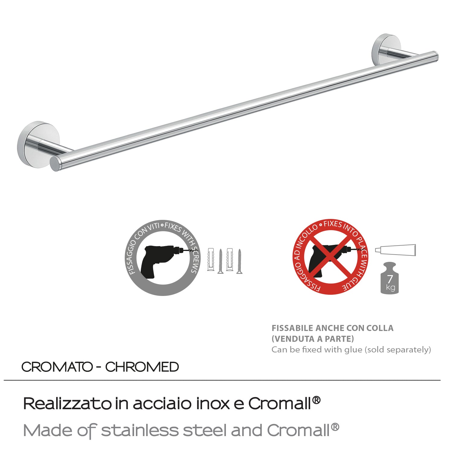 Portasalviette 60 cm a muro in Acciaio Inox Eros di Gedy - Cromato by CeramicStore | Lo specialista del tuo bagno