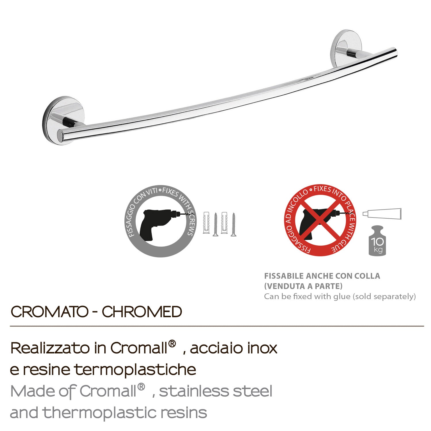 Portasalviette 60 cm a muro Vermont Pro di Gedy - Cromato by CeramicStore | Lo specialista del tuo bagno