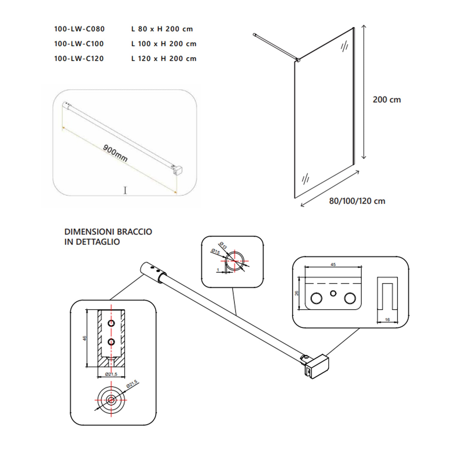 Parete doccia Walk-in DocciaGo modello Clever 100 cm lato frontale con supporto by CeramicStore | Lo specialista del tuo bagno