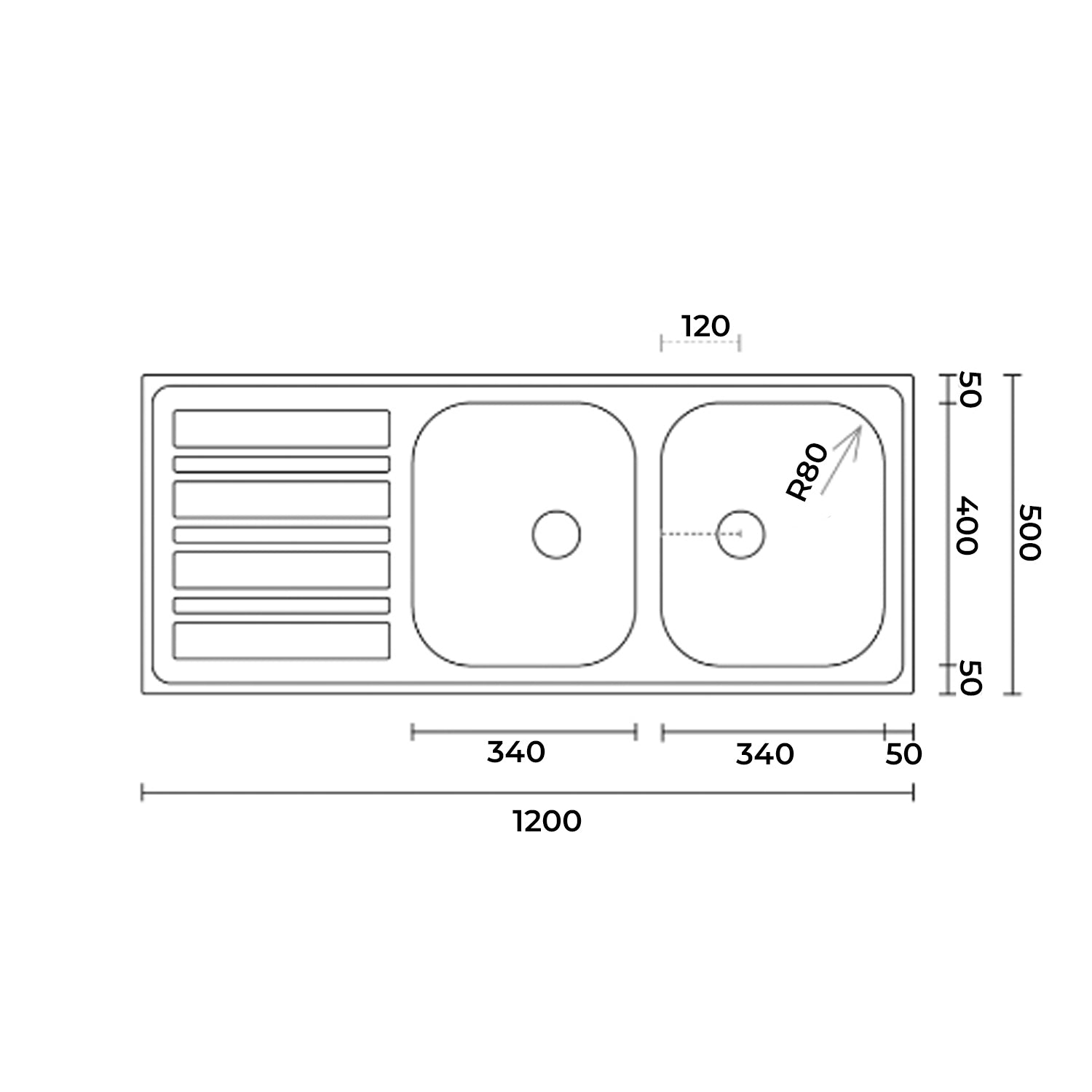 Lavello da cucina in acciaio inox modello LS06 con sgocciolatoio a sinistra 120x50 cm by CeramicStore | Lo specialista del tuo bagno