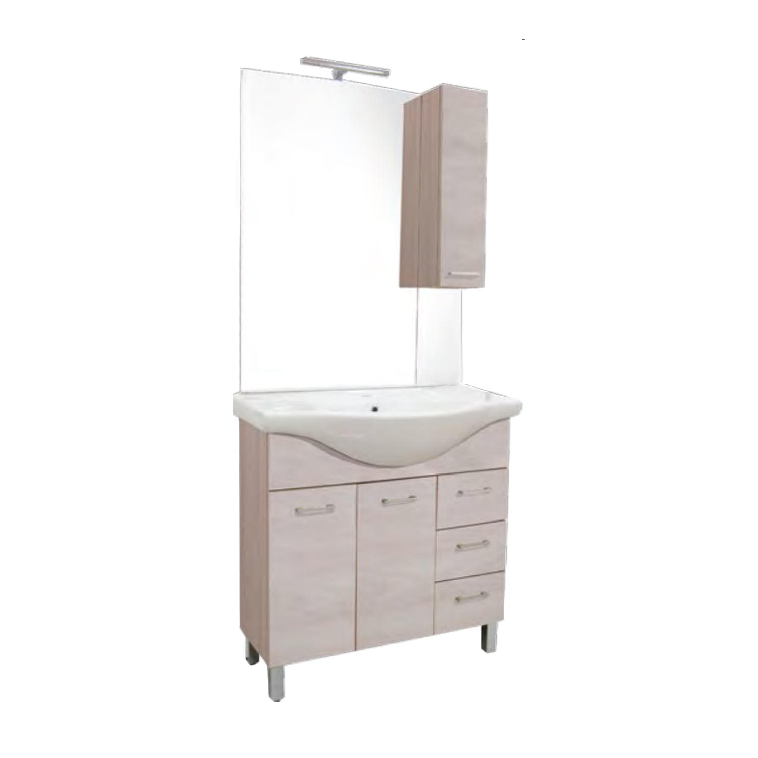 Mobile bagno modello Arianna con base 2 ante, Lavabo 85 e Specchiera finitura Olmo Bianco by CeramicStore | Lo specialista del tuo bagno
