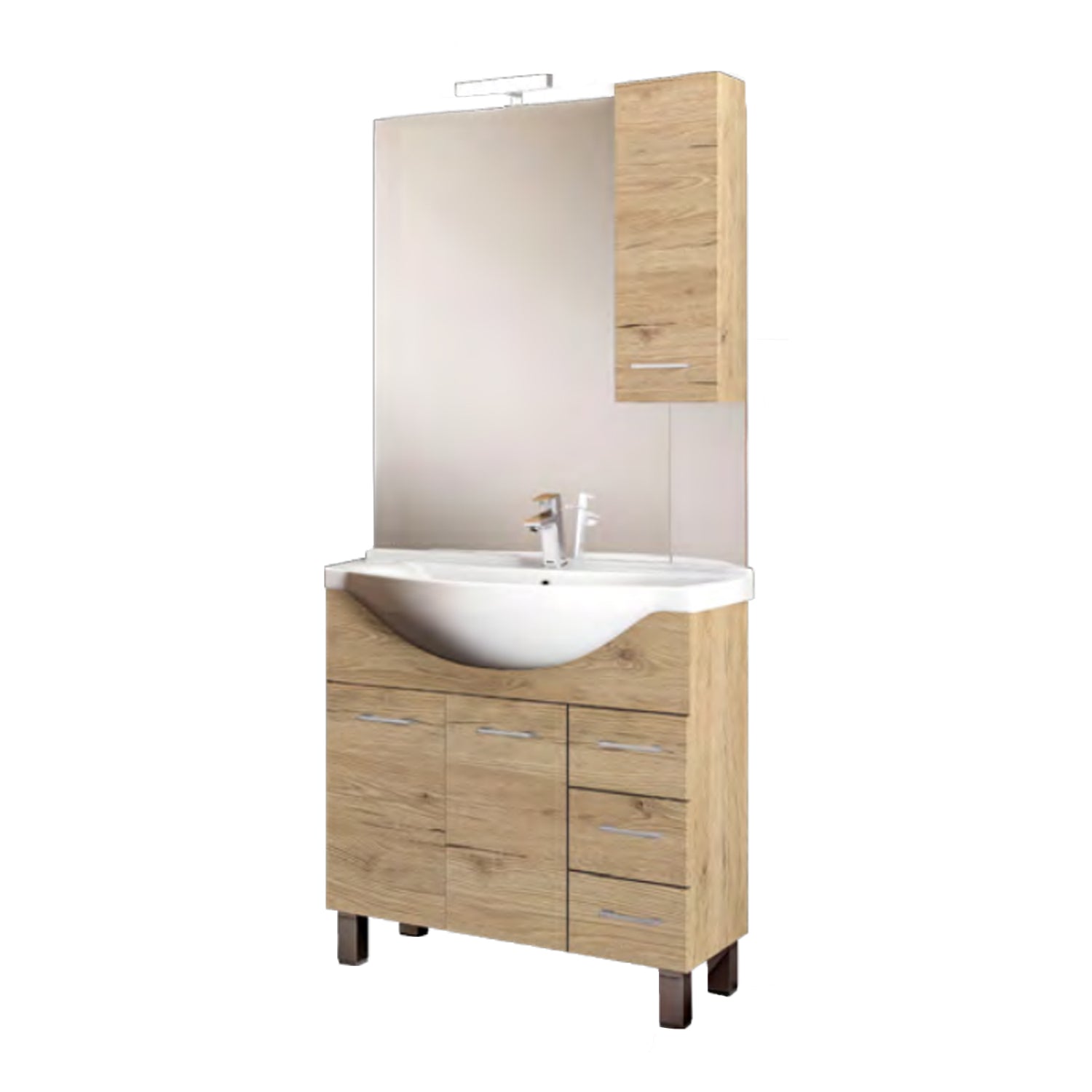 Mobile bagno modello Arianna con base 2 ante, Lavabo 85 e Specchiera finitura Quercia Naturale by CeramicStore | Lo specialista del tuo bagno