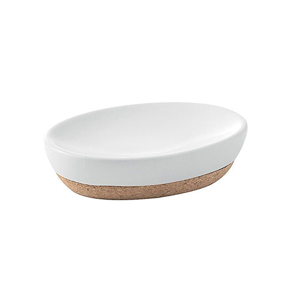 Set Accessori Bagno Gedy collezione Ilary in ceramica bianca e sughero