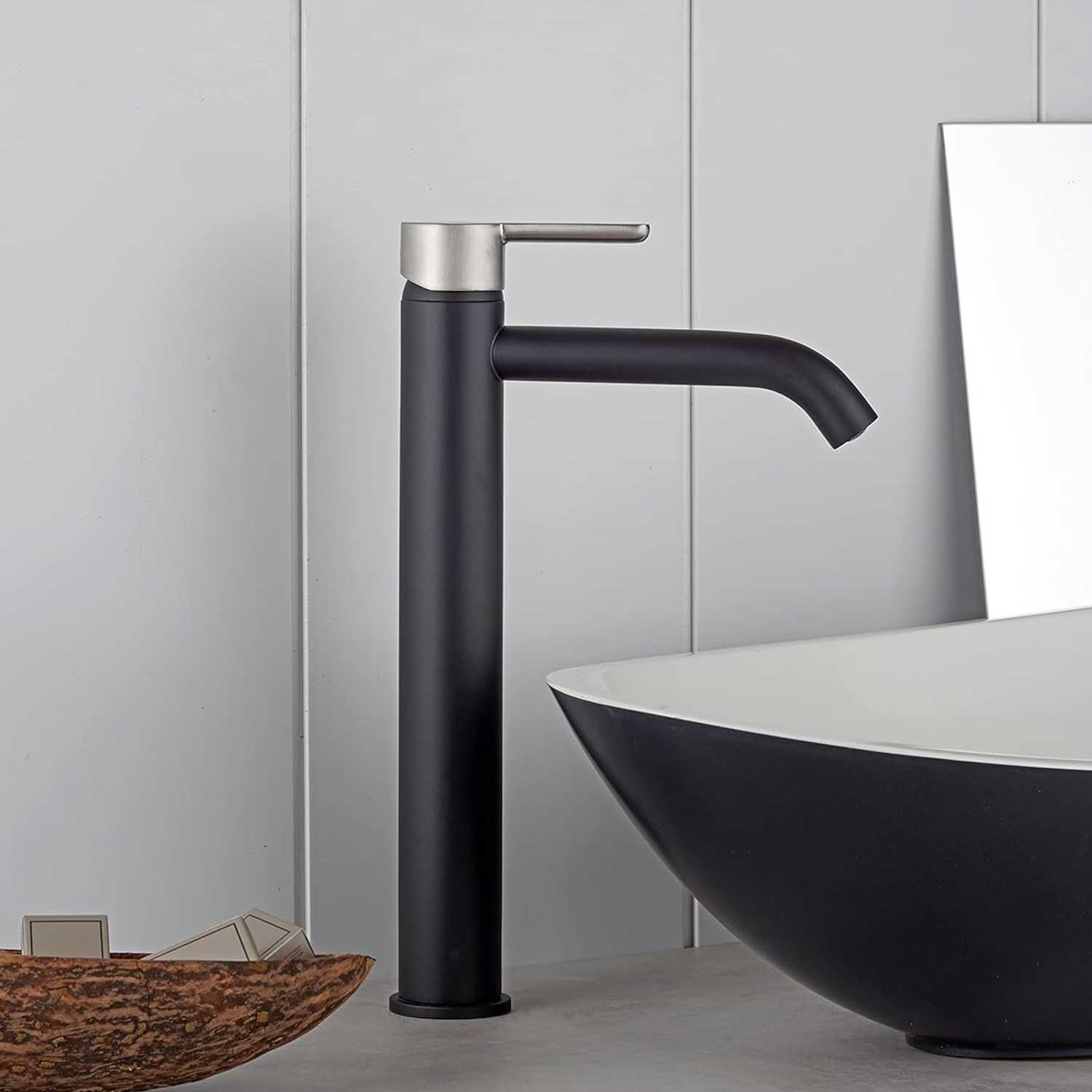Miscelatore monocomando Lavabo Alto senza Scarico Nero con Maniglia satinata Tonino Lamborghini collezione Dark-light by CeramicStore | Lo specialista del tuo bagno