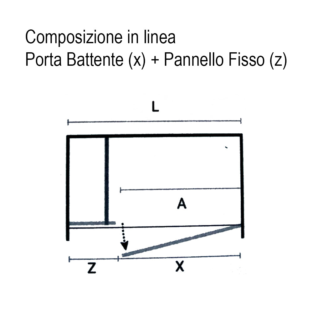 Porta doccia in linea cm 150 Ermes con pannello fisso cm 70+ porta battente cm 80 in cristallo temperato mm 6 by CeramicStore | Lo specialista del tuo bagno