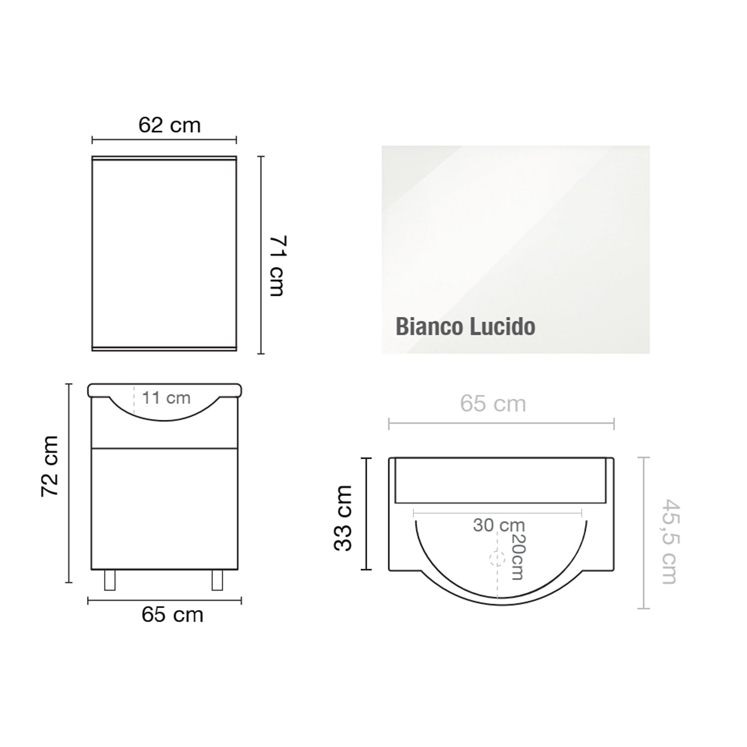 Mobile bagno a terra con specchiera e lavabo integrato Cubi&Co modello Savio 65 cm - Bianco Lucido by CeramicStore | Lo specialista del tuo bagno