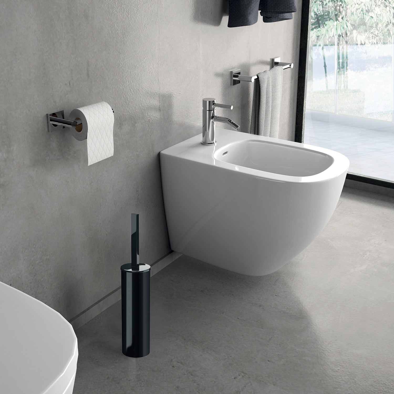 Porta scopino a muro in acciaio inox collezione 'Gran Torino' by Gedy - Nero lucido by CeramicStore | Lo specialista del tuo bagno