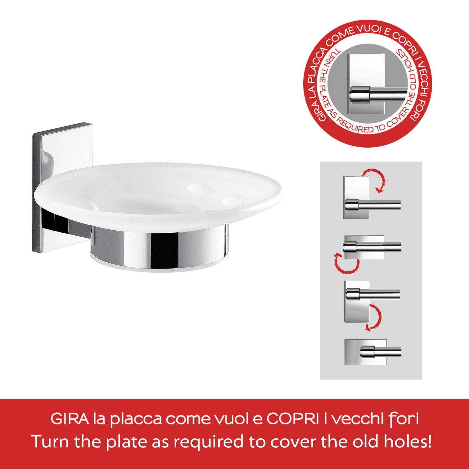 Gedy Portasapone Maine in acciaio inox, Cromall e vetro satinato per fissaggio a incollo by CeramicStore | Lo specialista del tuo bagno