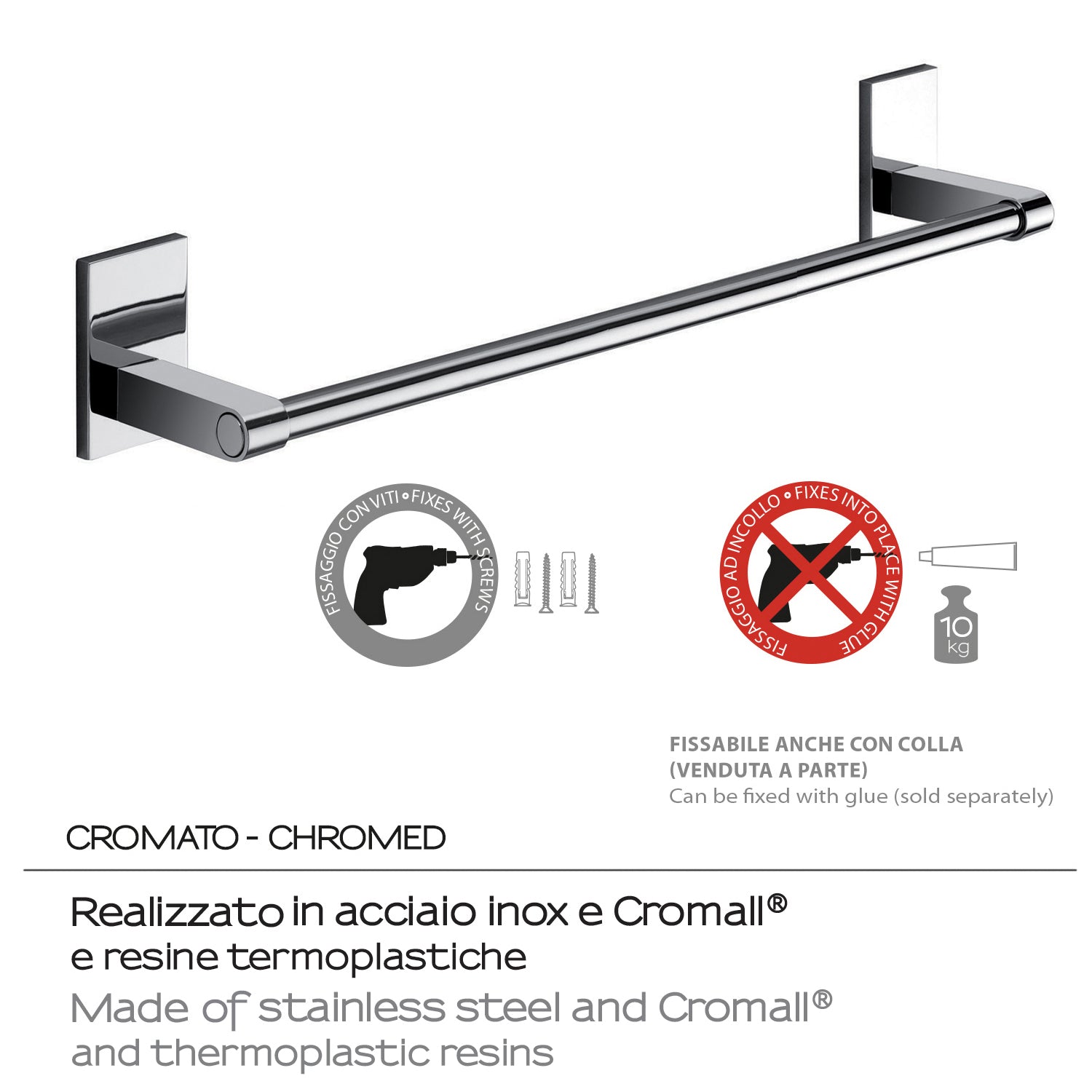 Gedy Portasalviette cm 35 Mod. Maine in acciaio inox e Cromall fissaggio a incollo by CeramicStore | Lo specialista del tuo bagno
