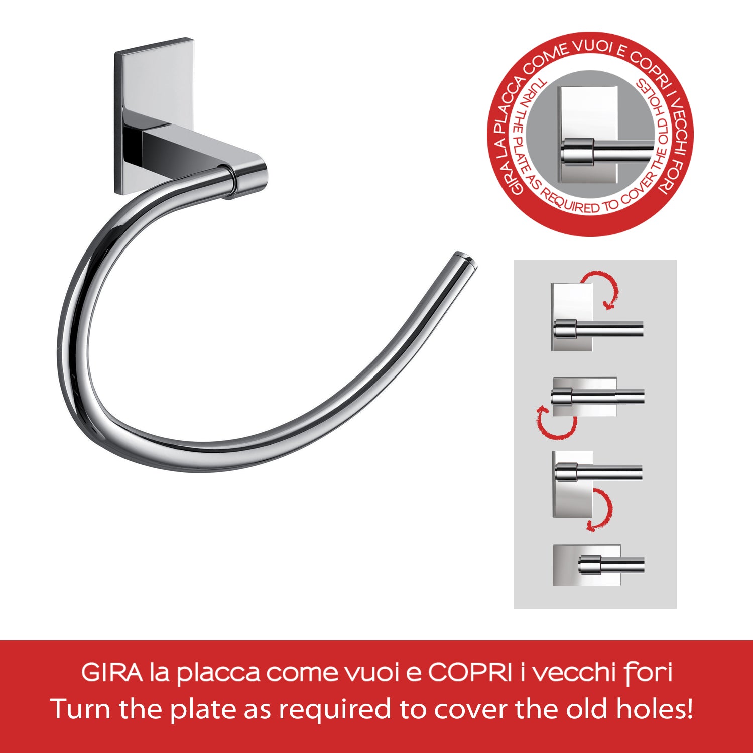 Portasalviette ad anello Gedy Maine in acciaio inox e cromall fissaggio a muro incollo by CeramicStore | Lo specialista del tuo bagno